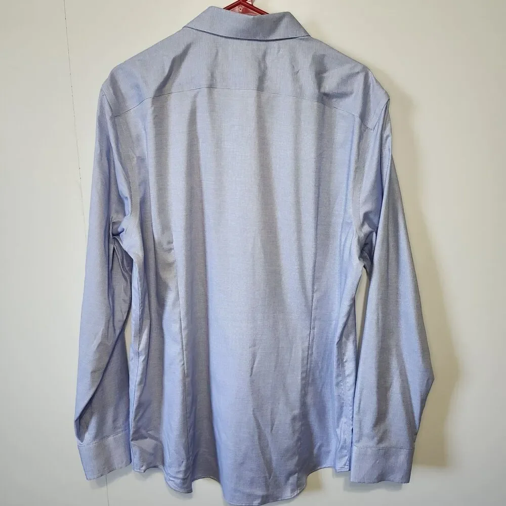 Banana Republic Slim Fit Non-Iron Dress Shirt Blue Dobby Check Large Altered